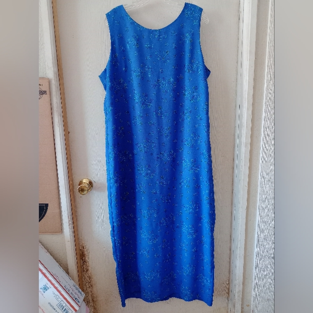 Leslie Fay‎ sz. 18 Blue Sheath Dress Blue & Green